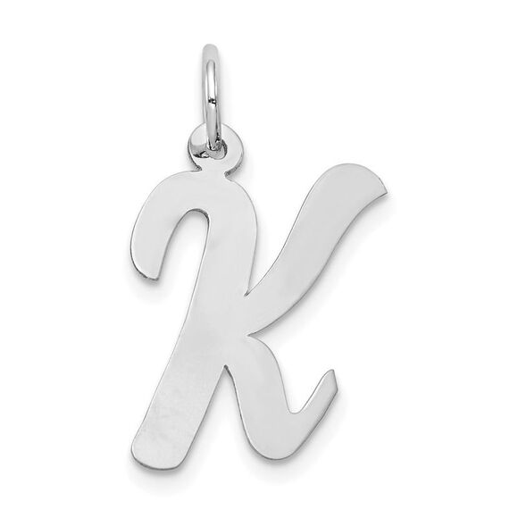 14k White Gold, Madison Collection LG Classic Script Initial K Pendant - Picture 1 of 5